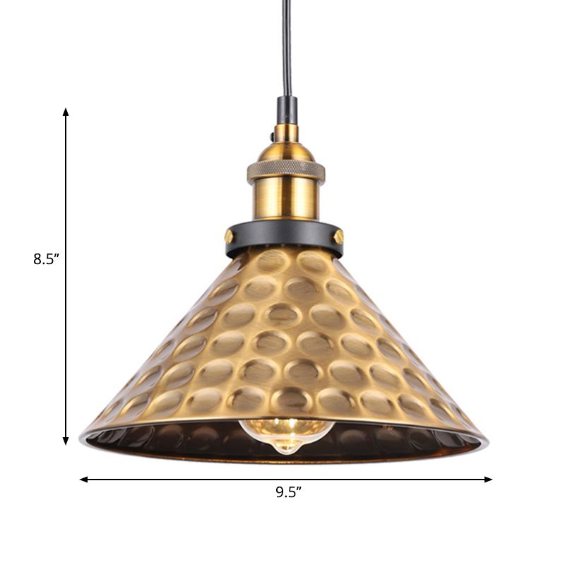 Barn Shade Metal Suspension Light Industrial Style 1 Bulb Brass Adjustable Hanging Ceiling Light