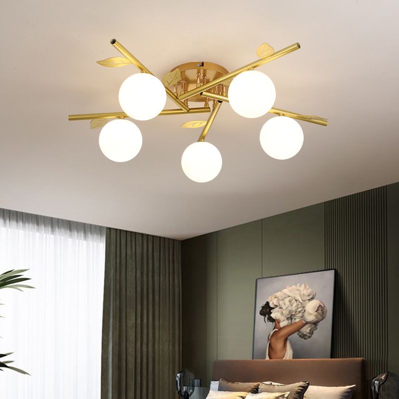 Contemporary 3/5-Light Golden Flush Mount Lighting Metallic Shaded Ceiling Light