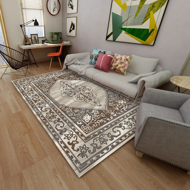 Alfombra de estampado de medallón marroquí alfombra de respaldo de poliéster de poliéster alfombra sin deslizamiento para sala de estar para sala de estar