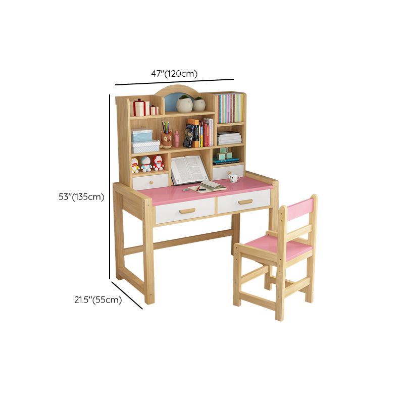 Modern Natural Base Writing Desk with Storage Shelves and 2 Drawers