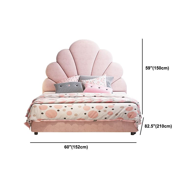 Contemporary Pink Bed with Upholstered and Panel Headboard in Pine Wood