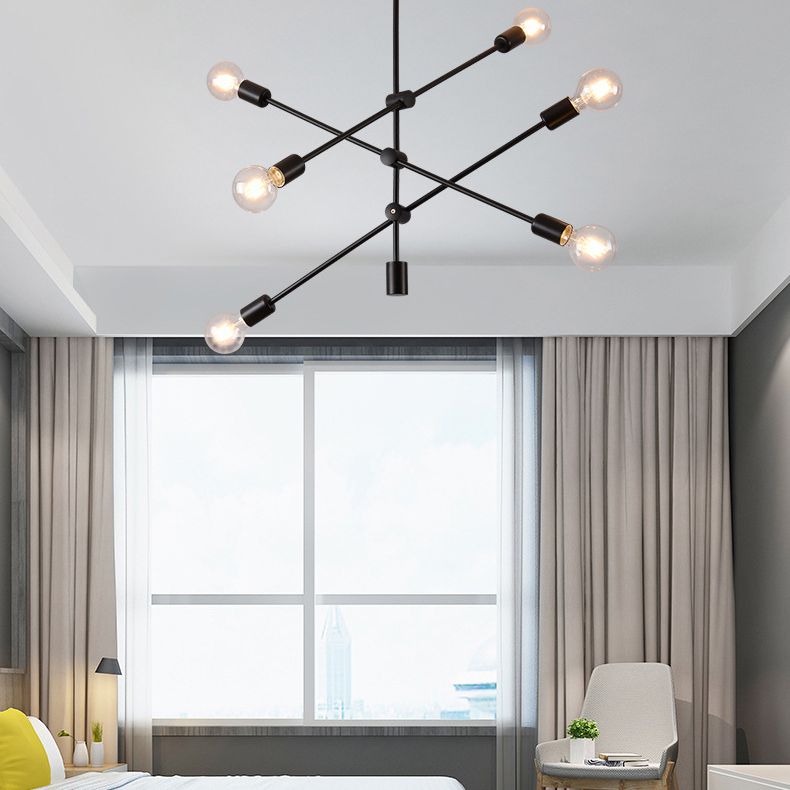 Geometric Lines Nordic Style Chandelier with Angle Adjustable Arm 6-lights Open Bulb Lighting Fixture in Bedroom Dining Room