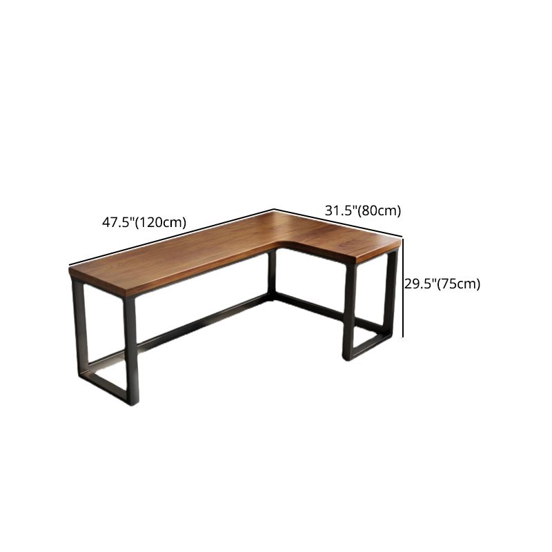 Industrial Solid Wood Writing Desk L-Shape Trestle Base Office Desk