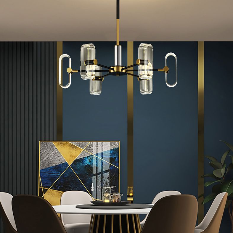 Pendente de plafond de lustre moderne avec une teinte acrylique pour salle à manger en noir et or