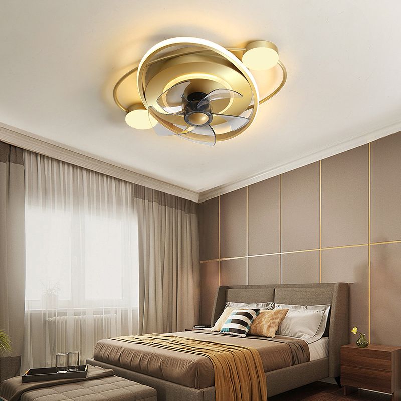 Oval LED Polished Gold Fan Mount Metal and Acrylic Contemporary Ceiling Fan