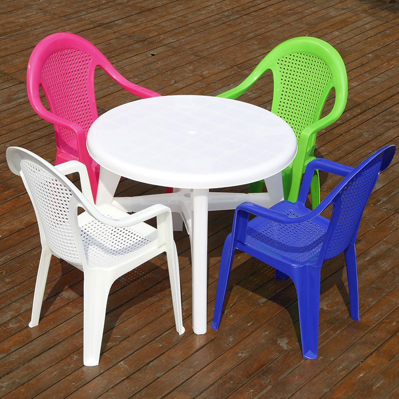 Contemporary Patio Table Plastic Round/Rectangle in White/Pink/Green/Blue with Umbrella Hole