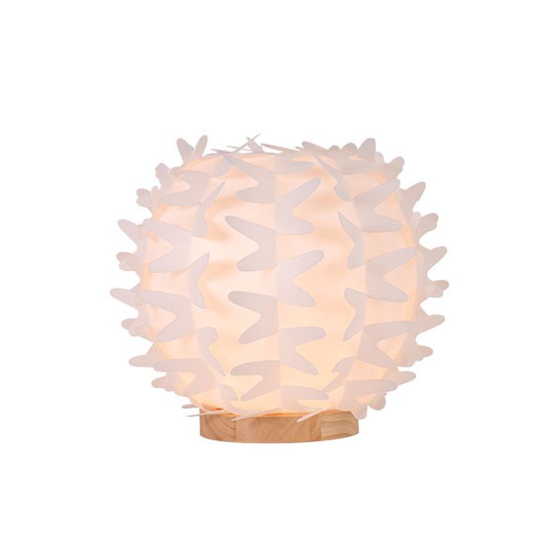 Acrylic Ball Nightstand Light Contemporary LED White Table Lamp with Butterfly Wing Design