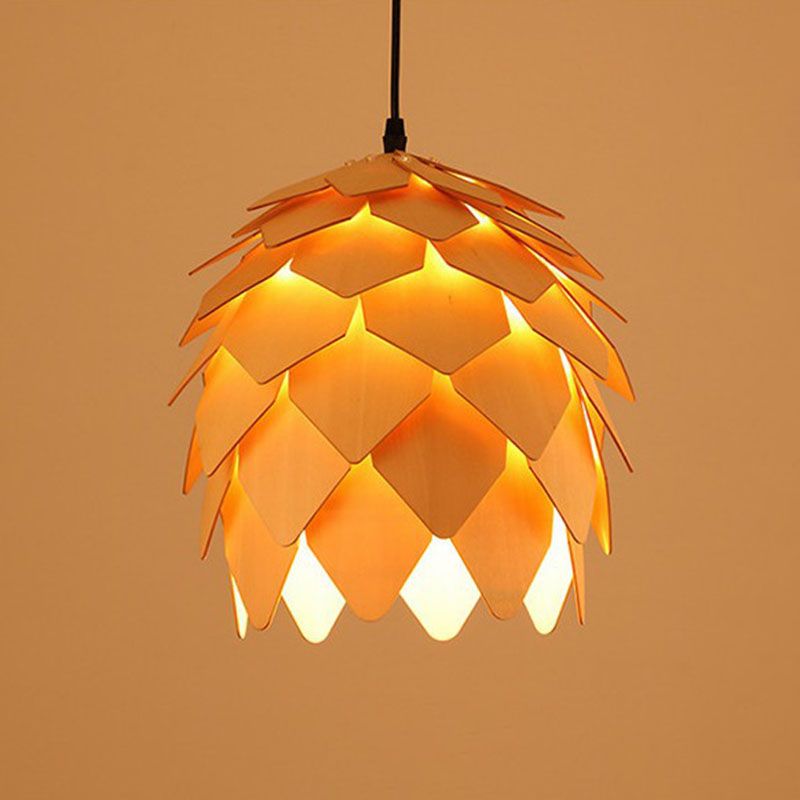 Japanese Style Shaded Ceiling Light Wood Single-Bulb Restaurant Hanging Pendant Lighting