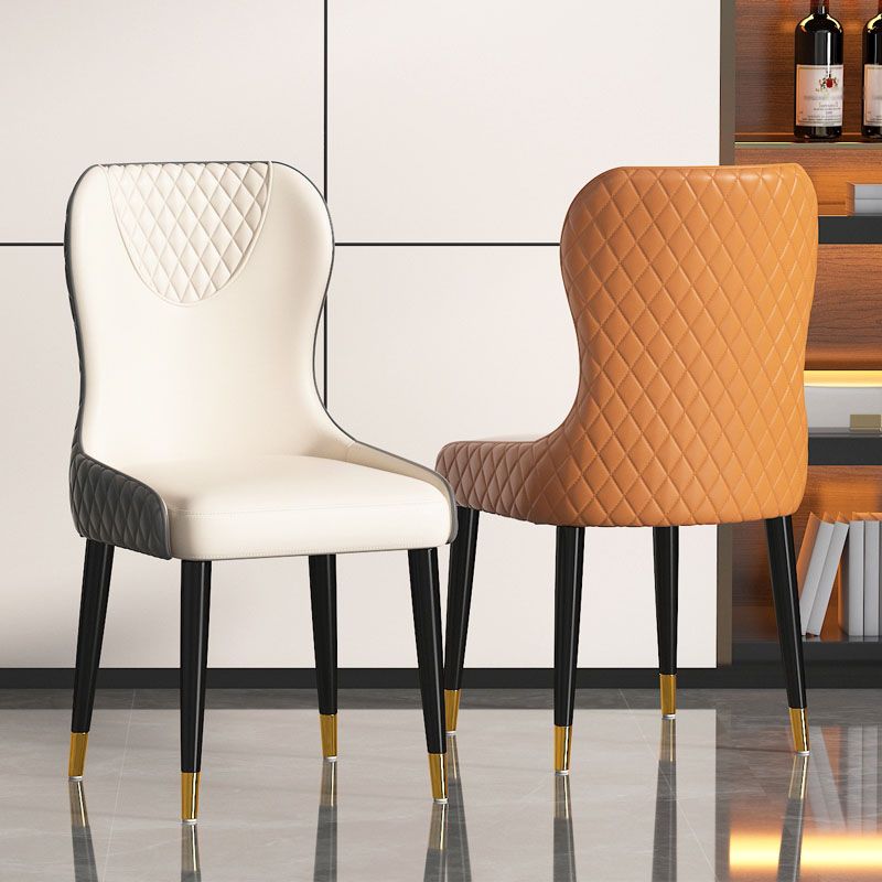 Nordic Style Armless Solid Back Chairs Faux Leather Dining Chairs