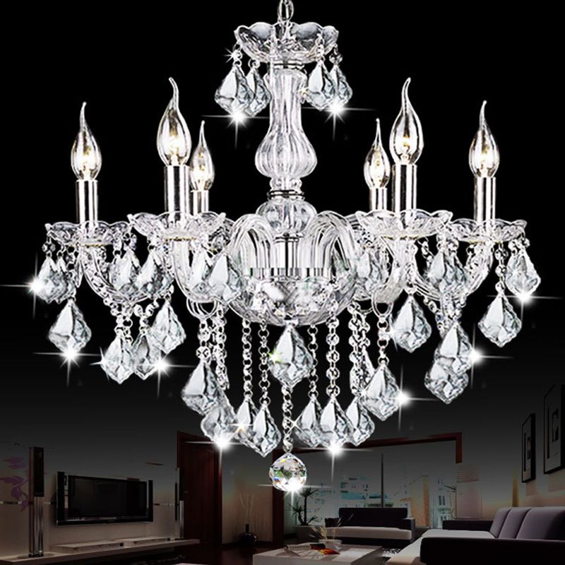 Candelabra Chandelier Lamp Contemporary Clear Glass 6 Lights Living Room with Crystal Accent