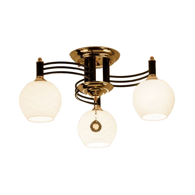 Black 3/6/8 Heads Semi-Flush Mount Vintage Style White Glass Swirl Arm Design Ceiling Light Fixture