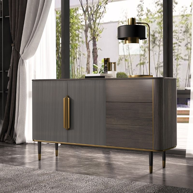 Contemporary Buffet Table Faux Wood Sideboard Table with Legs for Kitchen