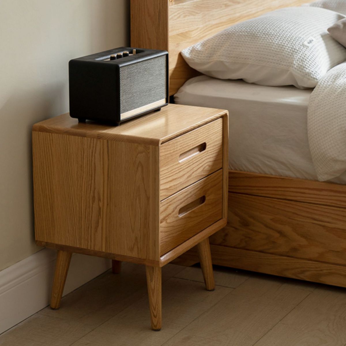 Scandinavian Wooden Accent Table Nightstand 20" Tall with 2 Drawers