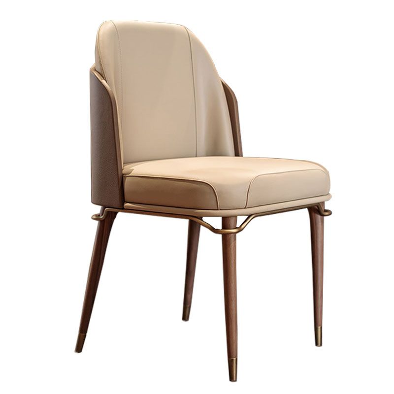 Scandinavian Style Leather Dining Chairs Armless Solid Back Chair with Wood Legs