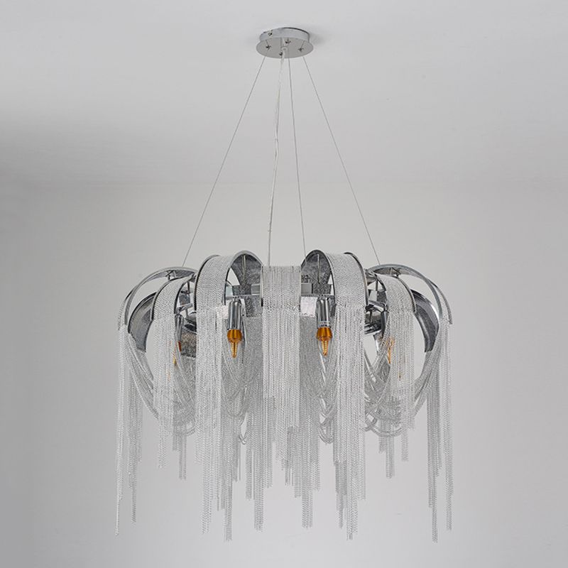 Postmodern Aluminum Hanging Light Fixtures Tassel Sockets Chandelier for Living Room