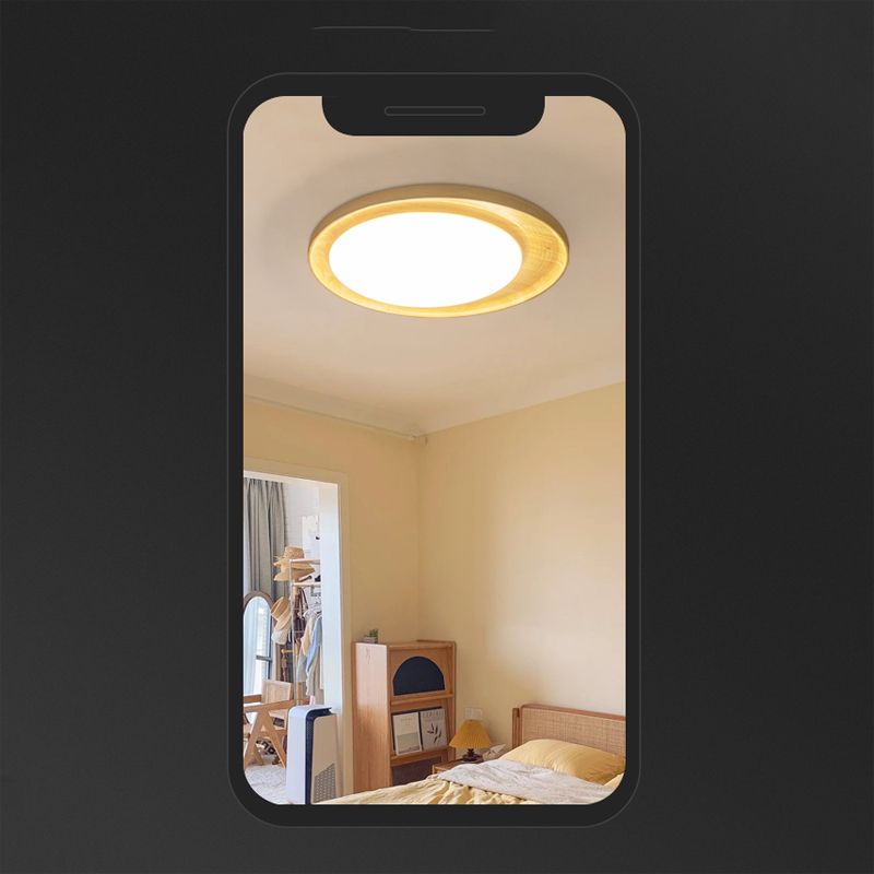 Modern Style Circle Shape Flush Mount 1 Light Wood Ceiling Light for Bedroom