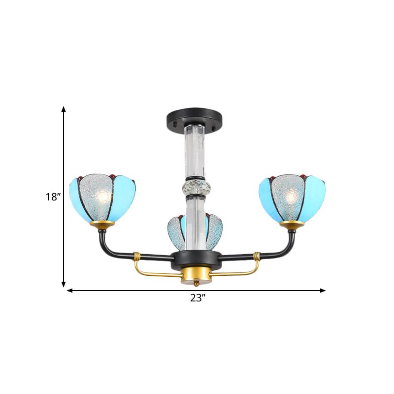 Blue 3/6 Lights Hanging Chandelier Baroque Cut Glass Floral Pendant Ceiling Light for Living Room