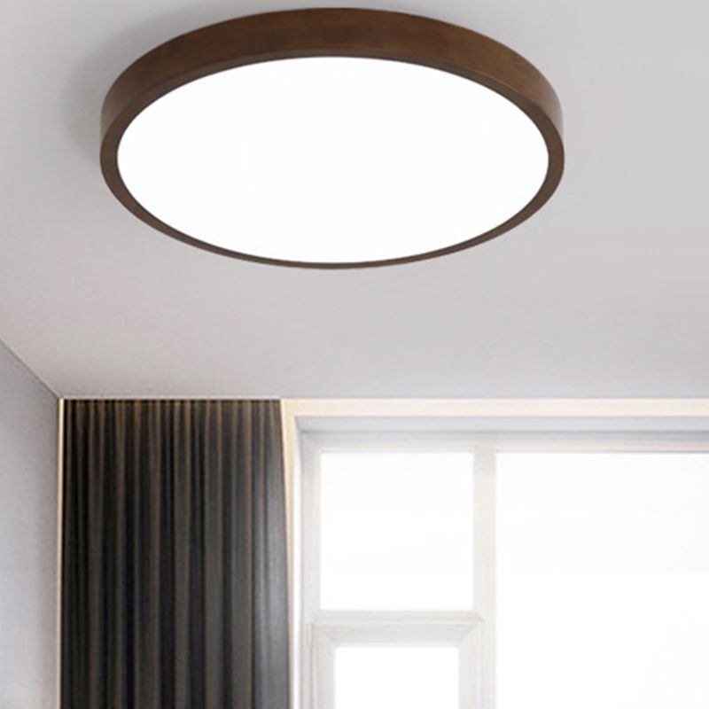 1-Light Round Flush Ceiling Lights Modern Wood Flush Mount in Brown