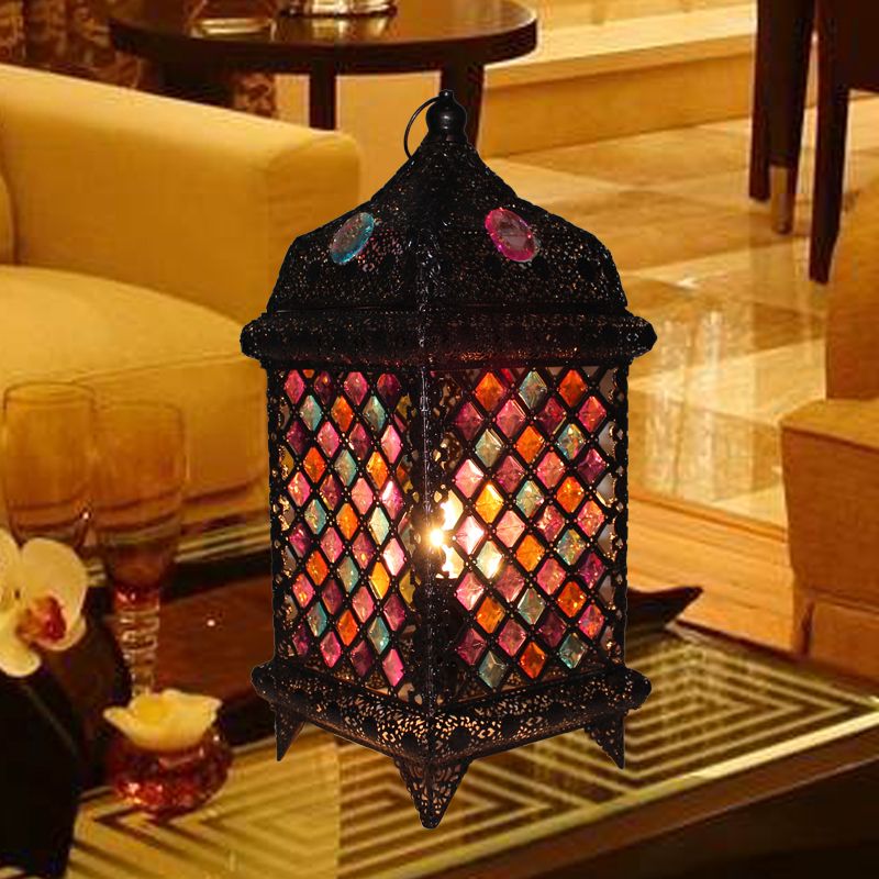 Metal Black/Brass Night Table Light Pavilion 1 Light Bohemian Nightstand Lamp for Bedroom