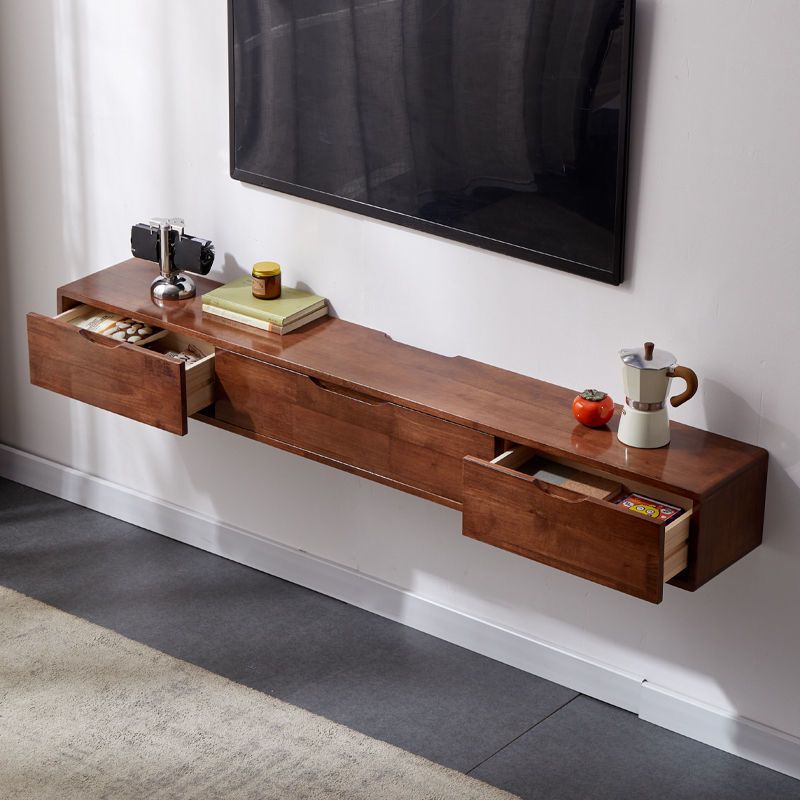 Modern Rubber Wood TV Stand Console Floating TV Media Stand for Living Room