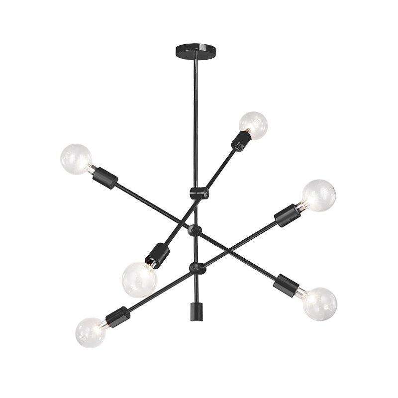 Post-modern Style Minimalist Chandelier Open Bulb Design Geometric Lines Straight Rod Hanging Light