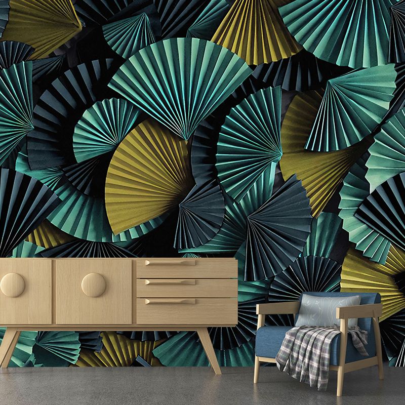 Moisture-Resistant Pleated Fan Mural Wallpaper for Accent Wall Asia Inspired Wall Art, Custom-Printed