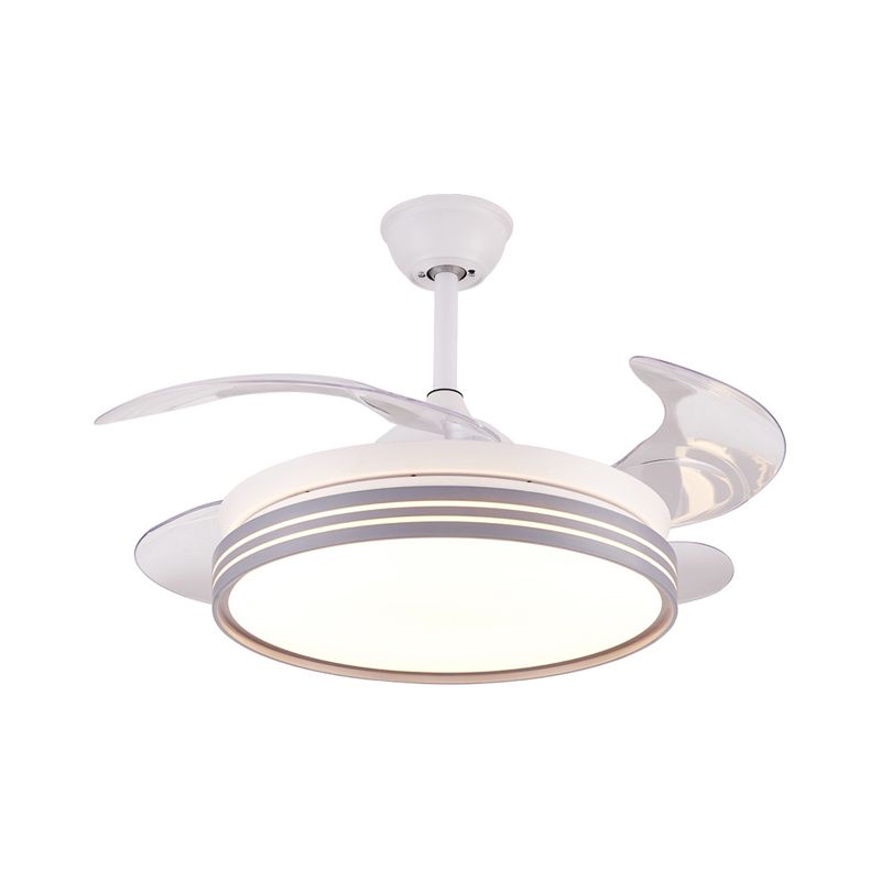 Trommel 4 messen semi -flush mount lamp moderne metalen koffie/wit/gouden led hangende ventilatorlicht, 42 "breed