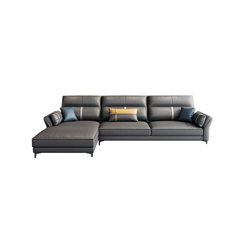 Contemporary Dark Gray Sofa Faux Leather Stain-Resistant Sectional with Pillow Top Arm