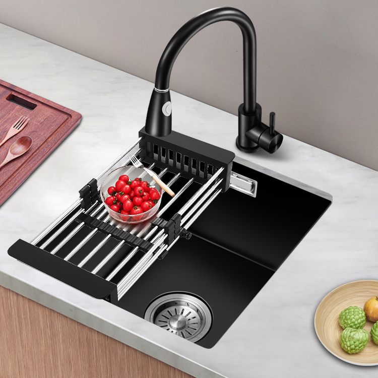 Black Kitchen Sink Ceramic Pull-out Faucet Anti-spill Rod Handle Sink