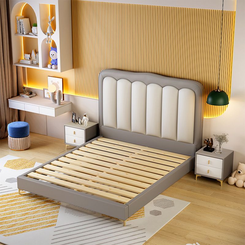 Contemporary Solid Wood Platform Bed Upholstered Tufted Kids Bed