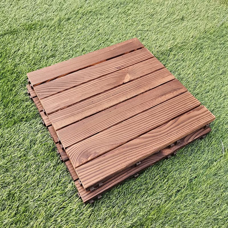 7-Slat Square Wood Floor Tiles Snapping Installation Outdoor Flooring Tiles