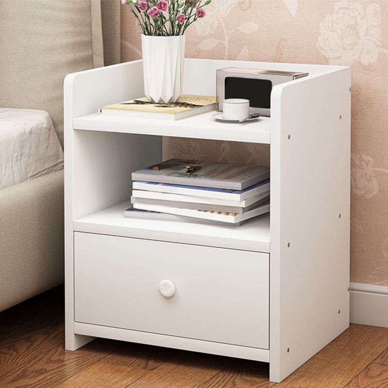 1-Drawer/2-Drawer Wood Nightstand 15.7" Tall Nightstand in Brown/ White/Natural