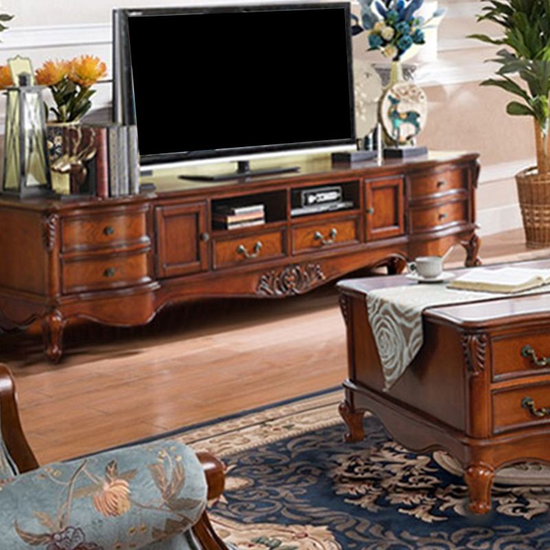 Wooden Stand Console Traditional Style Home TV Stand Console with Drawers