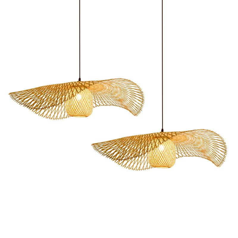 Twist Suspension Pendant Light Asia Asia Bamboo Restaurant de plafond suspendu en beige