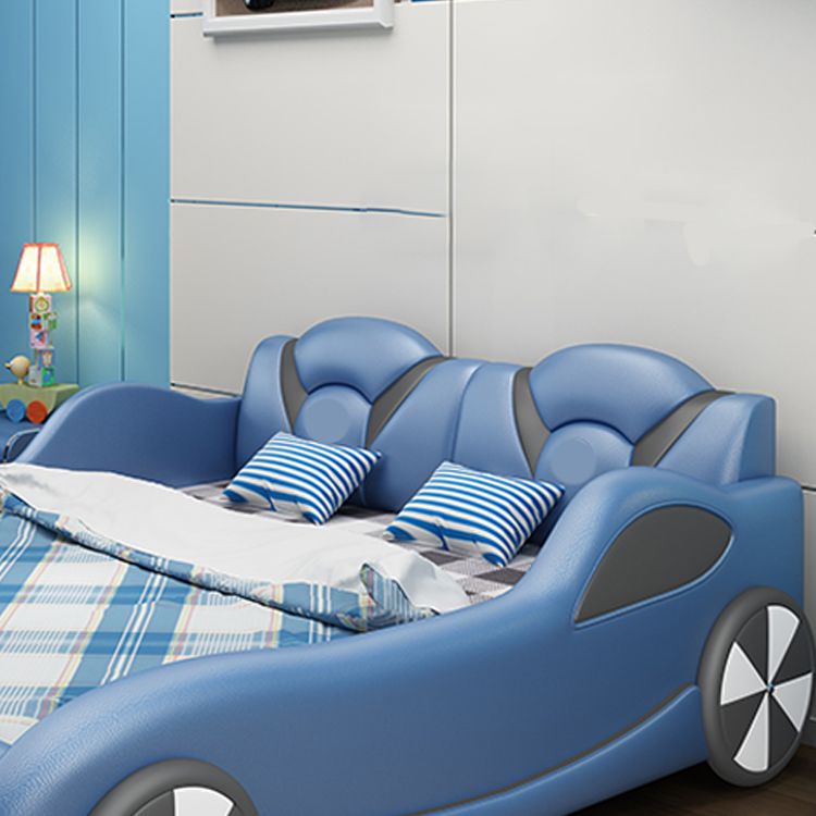 Modern Leather Platform Bed Low Profile Blue Headboard Cars Theme Bed