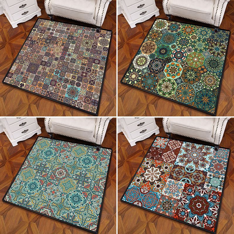 Mandala multicolor Mandala Rug polipropileno Turca Turca Alfombra sin deslizamiento Alfombra lavable de máquina resistente a las manchas para dormitorio