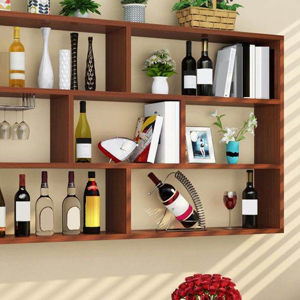 Manufactured Wood Wine Bottle Holder Modern Style Wall Mounted with Shelf