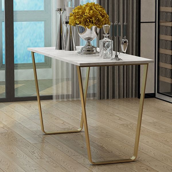 Glam Rectangle Faux Marble Pub Bar Table Indoor Metal Bar Dining Table with Sled Pedestal