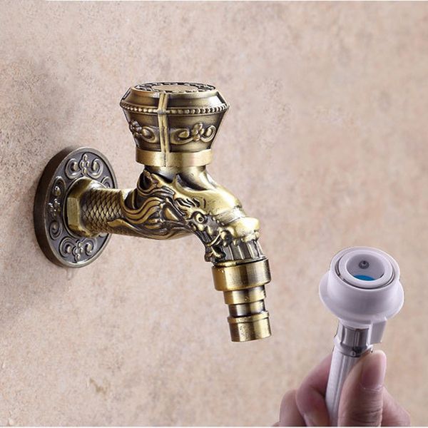 Vintage Classic Sink Faucet Zinc Single Handle Dragon Embossing Wall Mounted Faucet