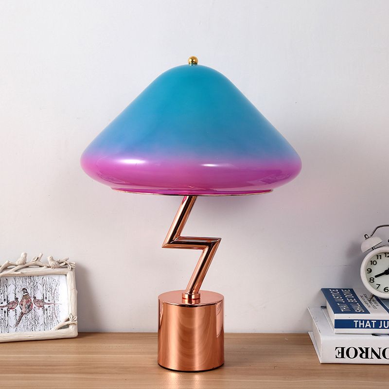 Modernist Mushroom Task Lamp Pink and Blue Glass 1 Bulb Living Room Reading Book Light