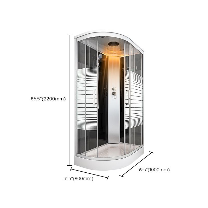 White Rounded Shower Stall with Shower Base Tempered Glass Shower Stall