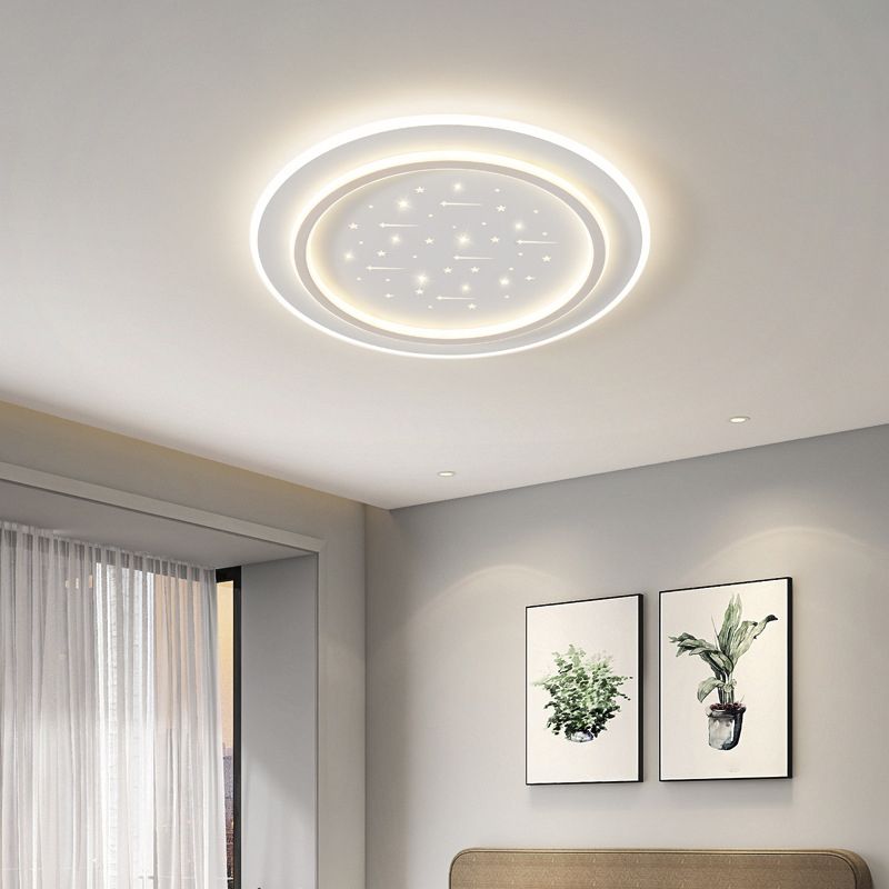 Simple LED Flush Mount White Ceiling Light Fixture with Metal for Living Room