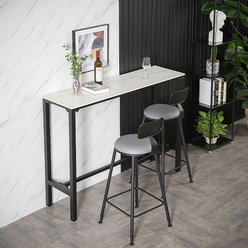 Industrial Stone Indoor Pub Bar Table Iron Trestle Pedestal Bar Dining Table