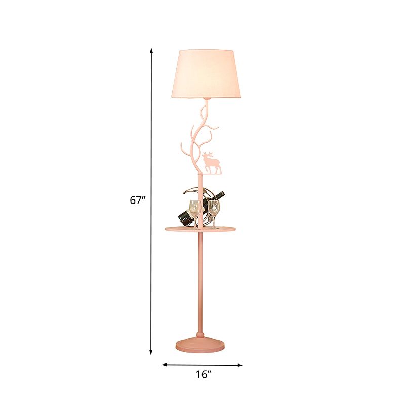 Metallic Cone Deer Decoration Floor Light with Shelf Macaron 1 Bulb Pink Standing Lamp