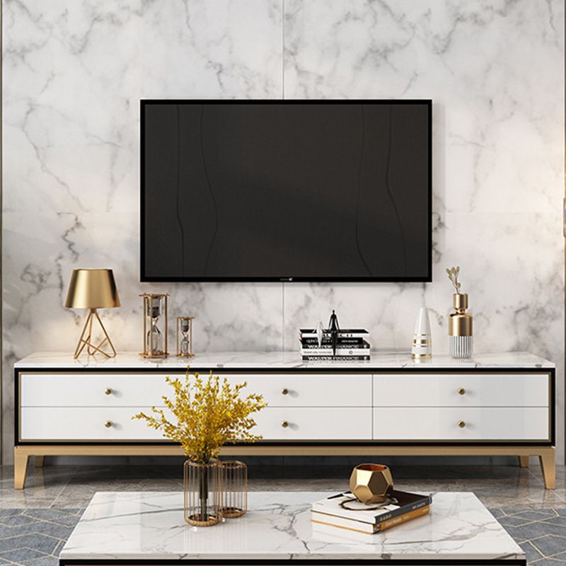 Glam Marble TV Stand Console Enclosed Storage TV Media Stand with Drawers for Living Room