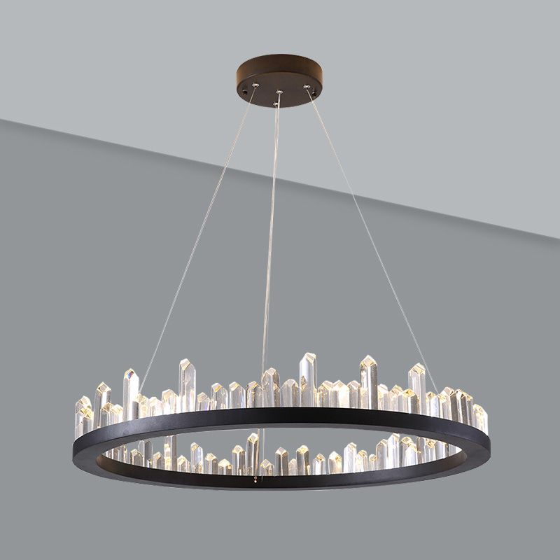 Postmoderne Simplicity Circular Plafond lustre Crystal Hanging Light avec cordon suspendu pour le salon