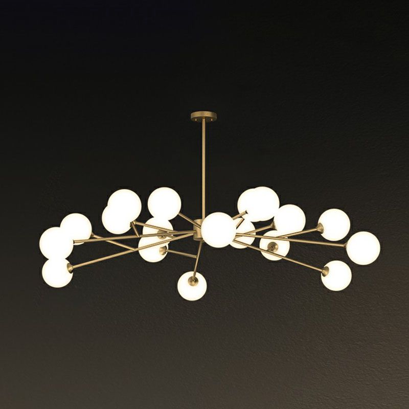 Branche d'arbre postmoderne Chandelier Milk Ball Verre Salon Hanging Light in Gold