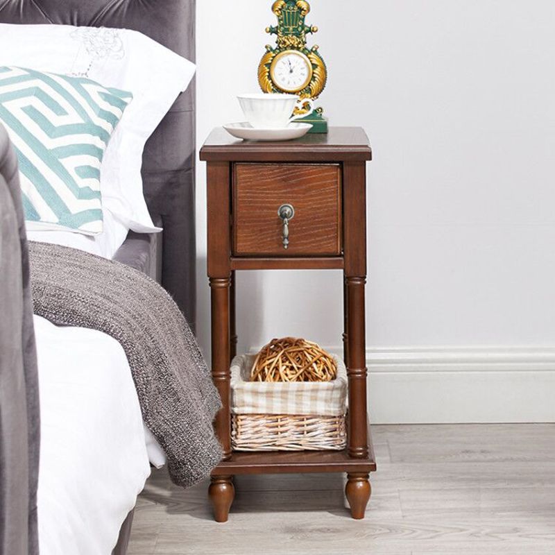 Contemporary Accent Table Nightstand Solid Wood Bedside Cabinet with Drawer