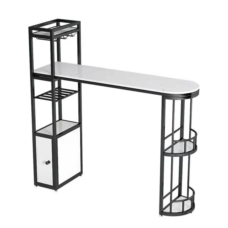 Modern Bar Table Artificial Marble Pub Table with Shelf, Only Table