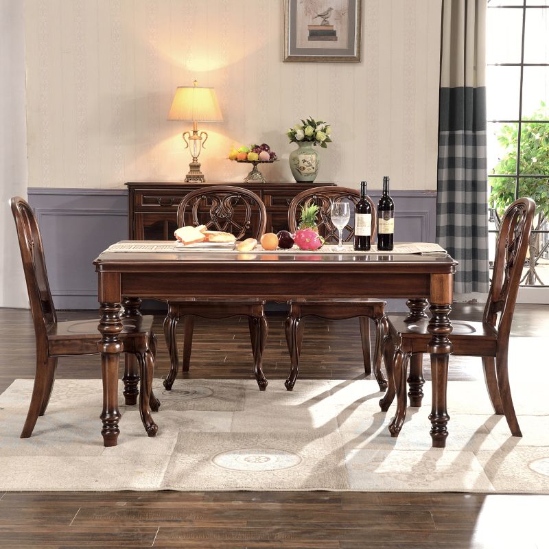 Traditional Style Solid Wood Dining Set with Rectangle Shape Table Table and 4 Legs Base